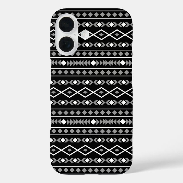 Aztec Shapes Muster Weiß Grau Schwarz iPhone 16 Hülle (Rückseite)