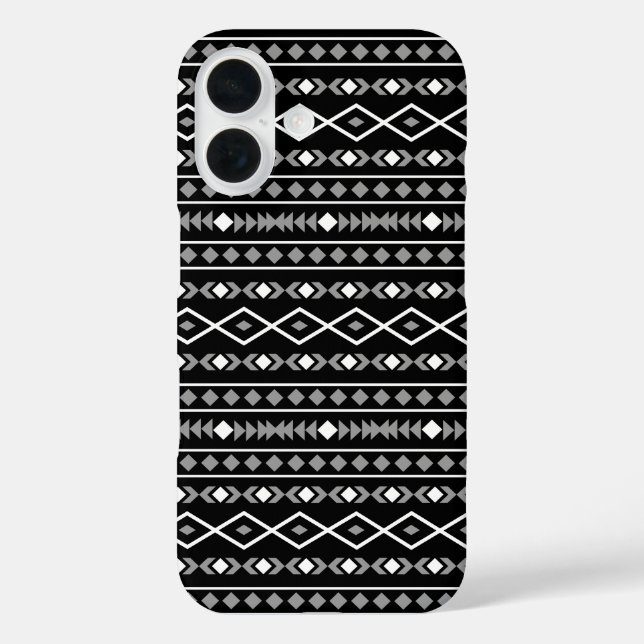 Aztec Shapes Muster Weiß Grau Schwarz iPhone 16 Hülle (Rückseite)