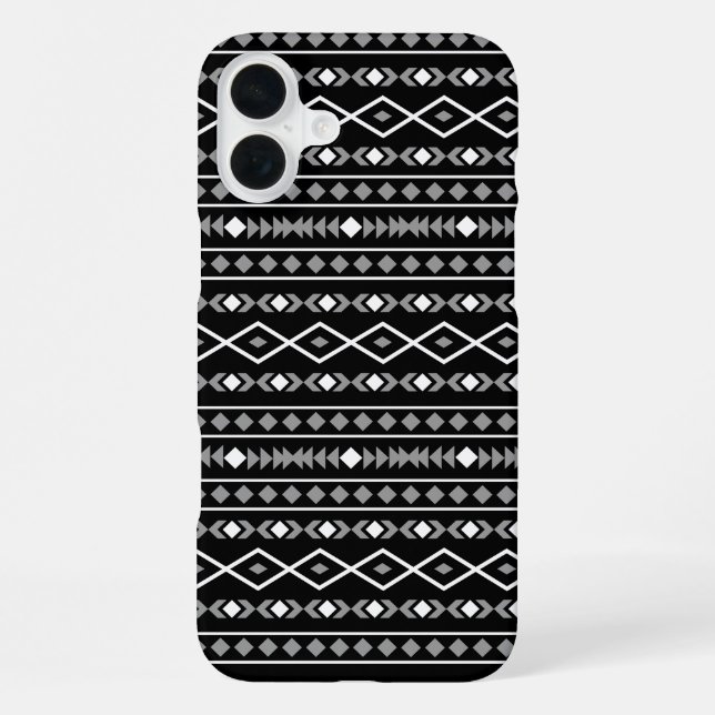 Aztec Shapes Muster Weiß Grau Schwarz iPhone 16 Plus Hülle (Rückseite)