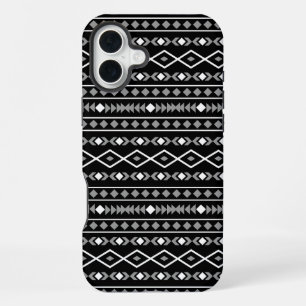 Aztec Shapes Muster Weiß Grau Schwarz iPhone 16 Plus Hülle