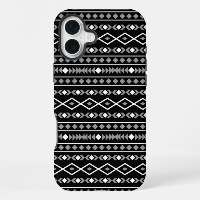 Aztec Shapes Muster Weiß Grau Schwarz iPhone 16 Plus Hülle (Rückseite)