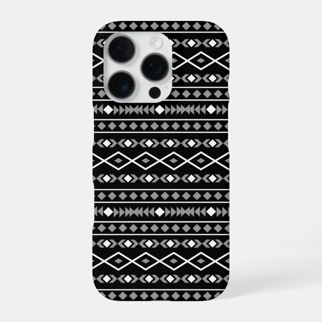 Aztec Shapes Muster Weiß Grau Schwarz iPhone 16 Pro Hülle (Rückseite)
