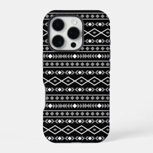 Aztec Shapes Muster Weiß Grau Schwarz iPhone 16 Pro Hülle