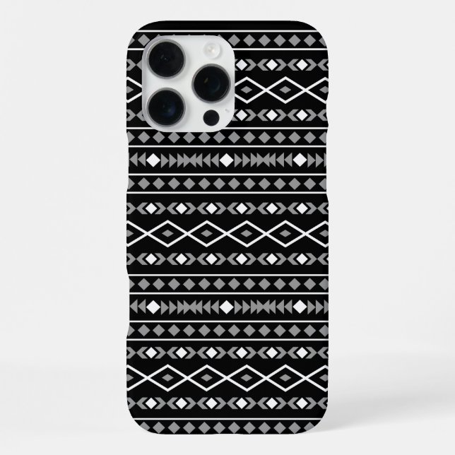 Aztec Shapes Muster Weiß Grau Schwarz iPhone 16 Pro Max Hülle (Rückseite)
