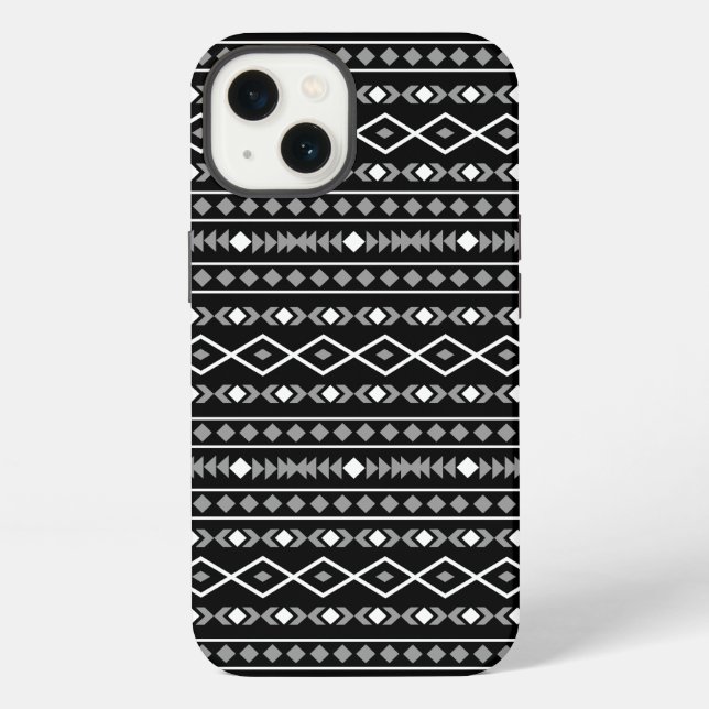 Aztec Shapes Muster Weiß Grau Schwarz iPhone Hülle (Rückseite)