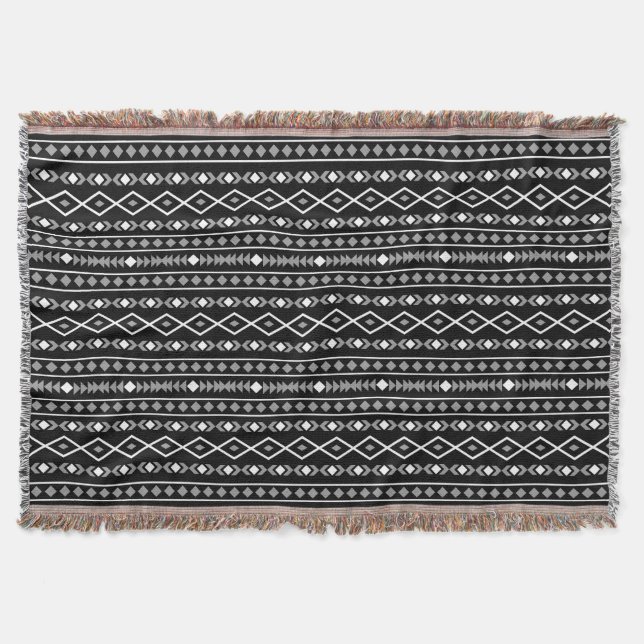 Aztec Shapes Pattern Grau Schwarz Decke (Vorderseite)