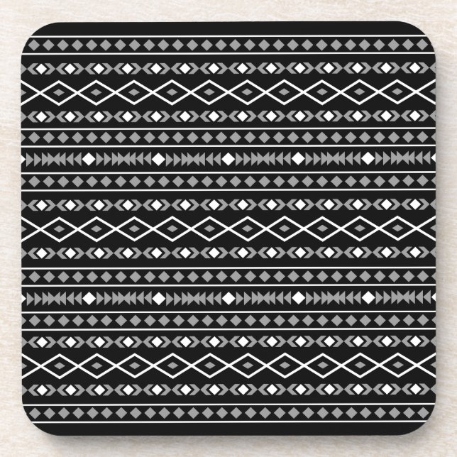 Aztec Shapes Pattern Grau Schwarz Getränkeuntersetzer (Vorderseite)