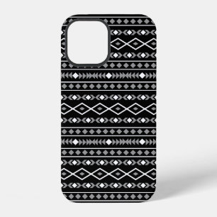 Aztec Shapes Pattern Grau Schwarz iPhone 12 Hülle