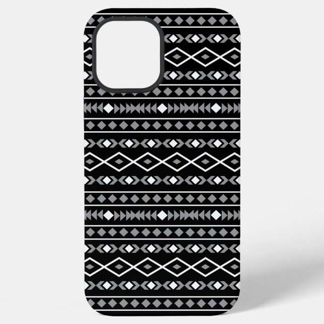 Aztec Shapes Pattern Grau Schwarz iPhone 12 Pro Max Hülle (Rückseite)