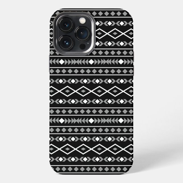 Aztec Shapes Pattern Grau Schwarz iPhone 13 Pro Max Hülle (Rückseite)