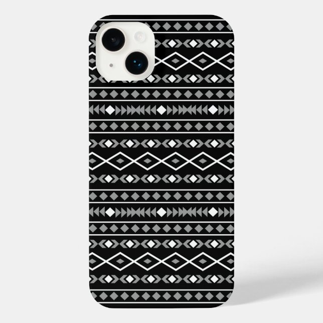 Aztec Shapes Pattern Grau Schwarz iPhone 14 Plus Hülle (Rückseite)