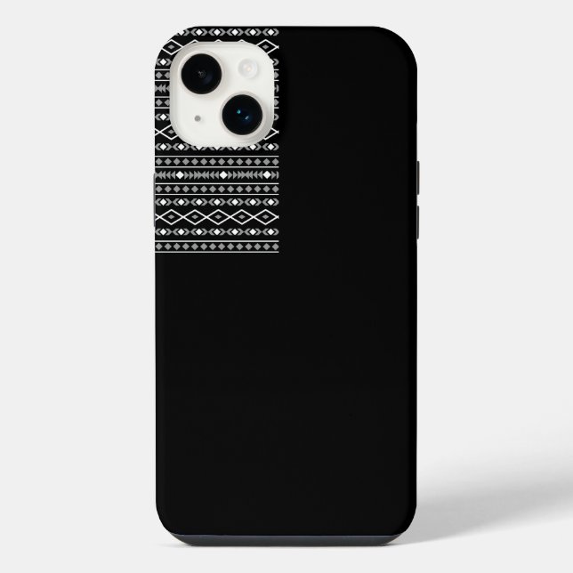 Aztec Shapes Pattern Grau Schwarz iPhone 14 Plus Hülle (Rückseite)