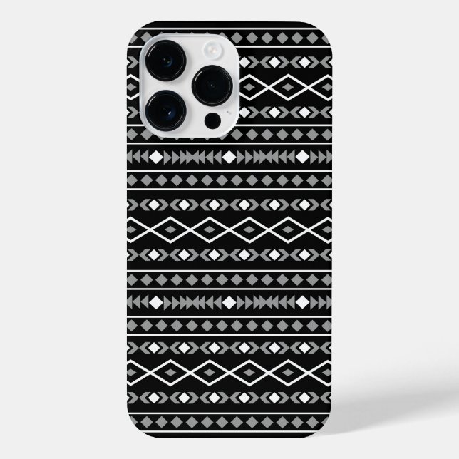 Aztec Shapes Pattern Grau Schwarz iPhone 14 Pro Max Hülle (Rückseite)