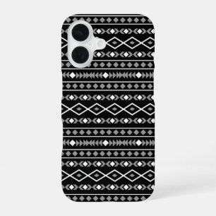 Aztec Shapes Pattern Grau Schwarz iPhone 16 Hülle