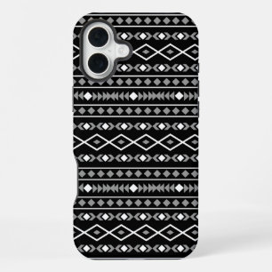 Aztec Shapes Pattern Grau Schwarz iPhone 16 Plus Hülle