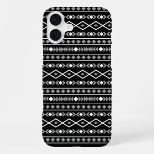 Aztec Shapes Pattern Grau Schwarz iPhone 16 Plus Hülle