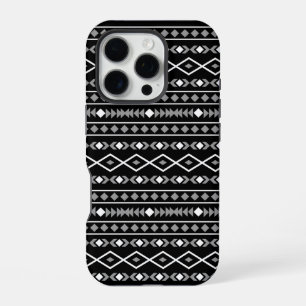 Aztec Shapes Pattern Grau Schwarz iPhone 16 Pro Hülle