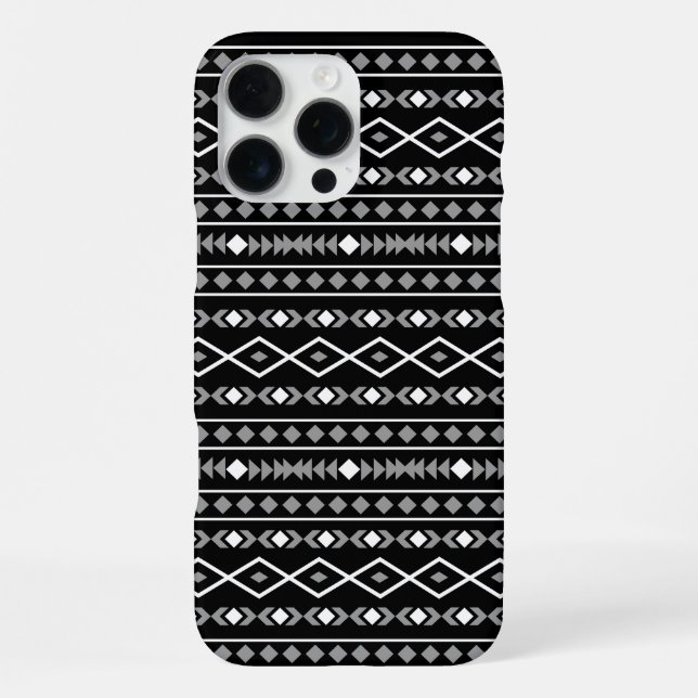 Aztec Shapes Pattern Grau Schwarz iPhone 16 Pro Max Hülle (Rückseite)