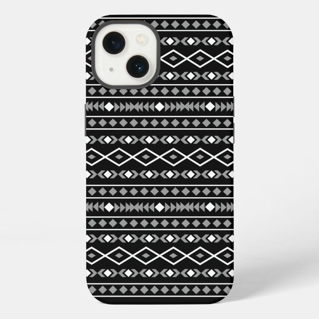 Aztec Shapes Pattern Grau Schwarz iPhone Hülle (Rückseite)