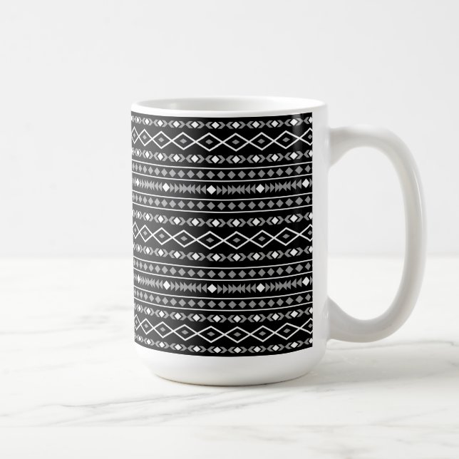 Aztec Shapes Pattern Grau Schwarz Kaffeetasse (Rechts)
