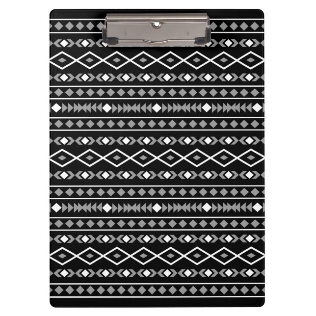 Aztec Shapes Pattern Grau Schwarz Klemmbrett (Vorderseite)