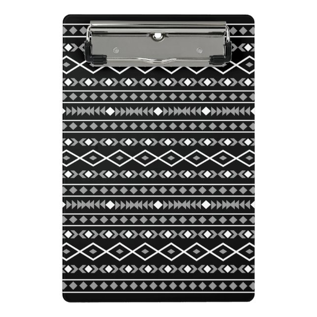 Aztec Shapes Pattern Grau Schwarz Mini Klemmbrett (Vorderseite)
