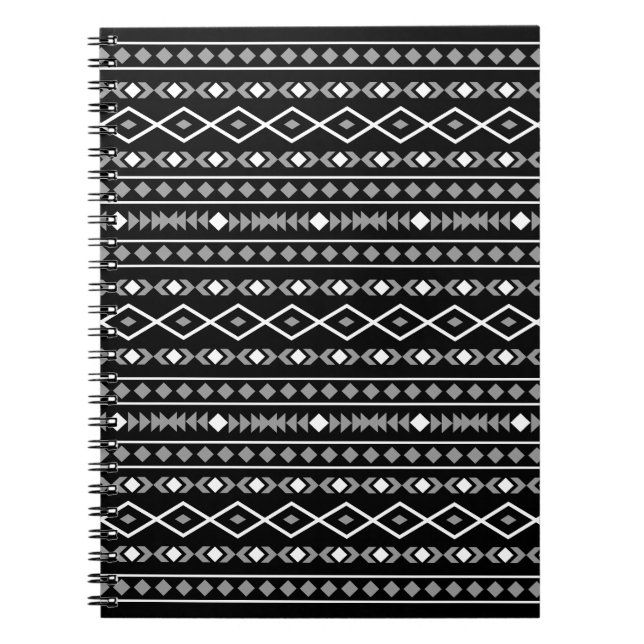 Aztec Shapes Pattern Grau Schwarz Notizblock (Vorderseite)