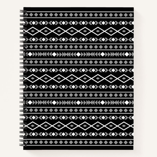 Aztec Shapes Pattern Grau Schwarz Notizbuch (Vorderseite)