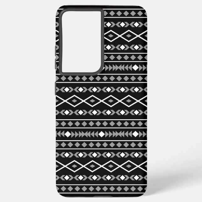 Aztec Shapes Pattern Grau Schwarz Samsung Galaxy Hülle (Rückseite)
