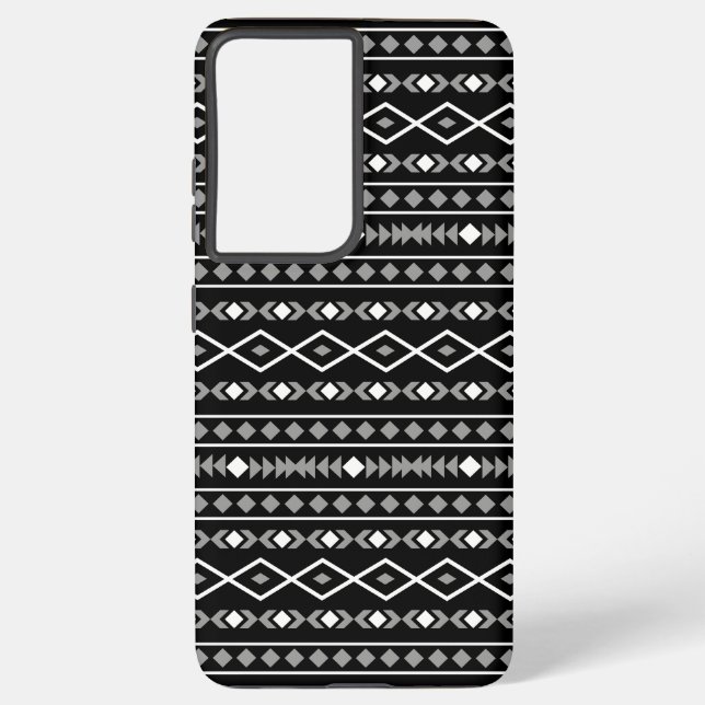 Aztec Shapes Pattern Grau Schwarz Samsung Galaxy Hülle (Rückseite)