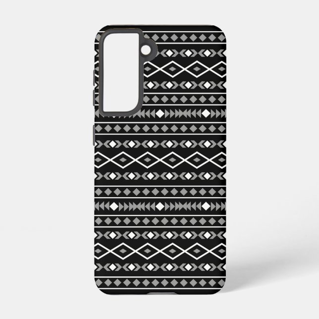Aztec Shapes Pattern Grau Schwarz Samsung Galaxy Hülle (Rückseite)