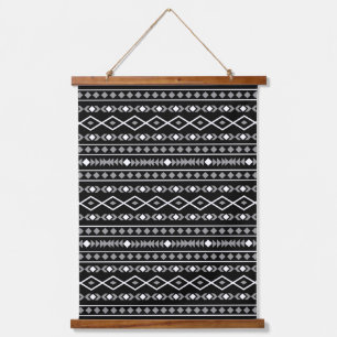 Aztec Shapes Pattern Grau Schwarz Wandteppich Mit Holzrahmen