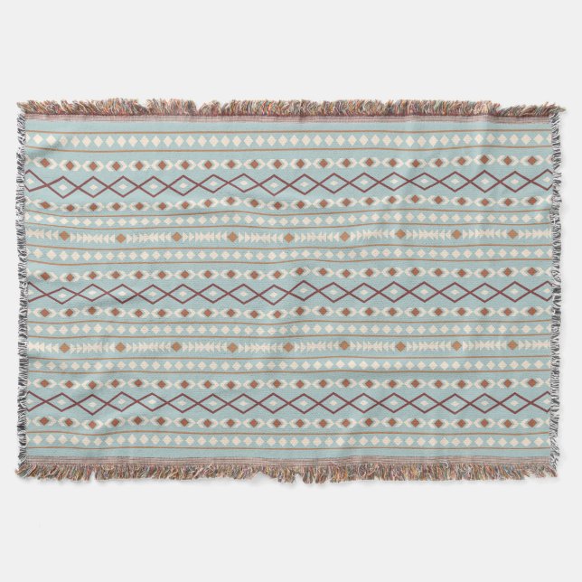 Aztec Shapes Pattern Rusts Cream Aquamarin-blau Decke (Vorderseite)