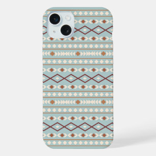 Aztec Shapes Pattern Rusts Cream Aquamarin-blau iPhone 15 Plus Hülle