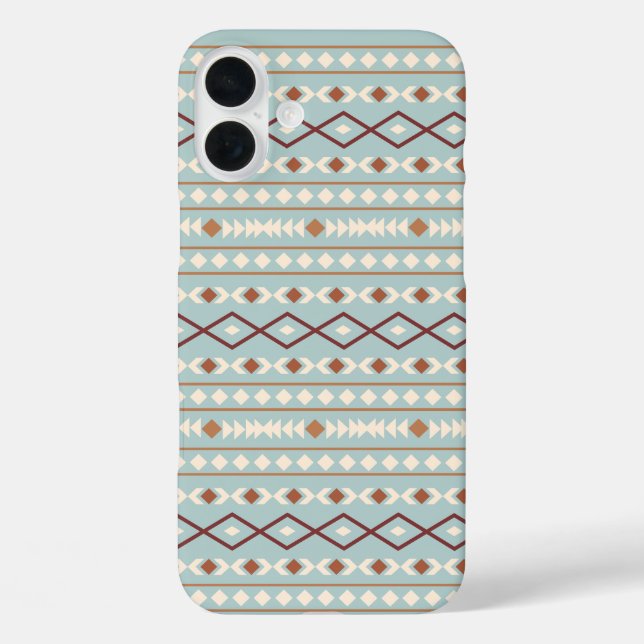 Aztec Shapes Pattern Rusts Cream Aquamarin-blau iPhone 16 Plus Hülle (Rückseite)