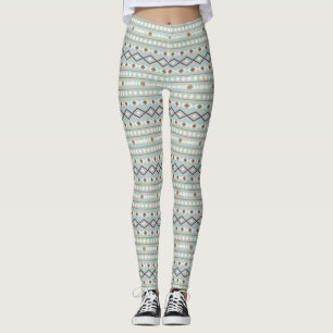 Aztec Shapes Pattern Rusts Cream Aquamarin-blau Leggings