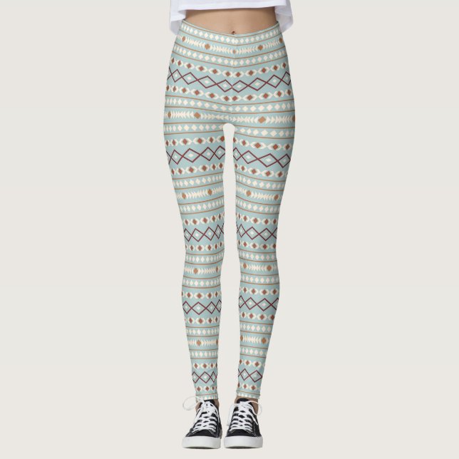 Aztec Shapes Pattern Rusts Cream Aquamarin-blau Leggings (Vorderseite)