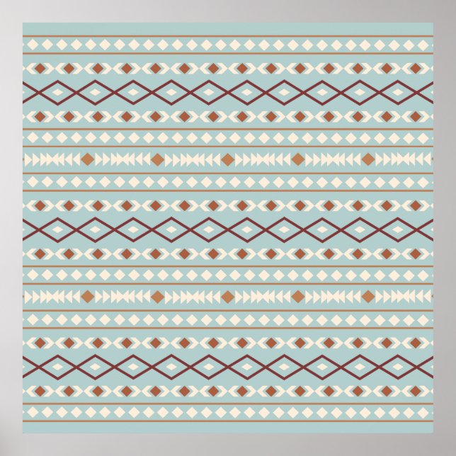 Aztec Shapes Pattern Rusts Cream Aquamarin-blau Poster (Vorne)