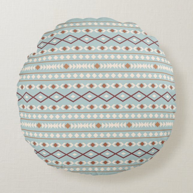 Aztec Shapes Pattern Rusts Cream Aquamarin-blau Rundes Kissen (Vorderseite)