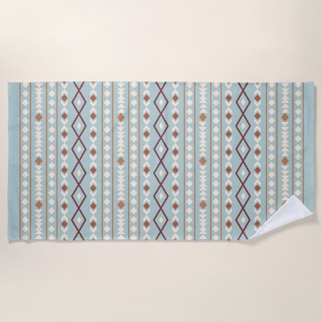 Aztec Shapes Pattern Rusts Cream Aquamarin-blau Strandtuch (Vorderseite)