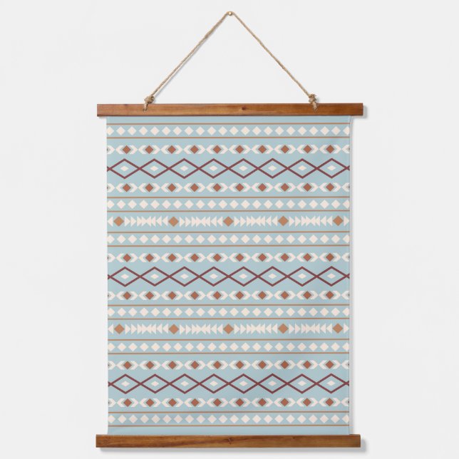 Aztec Shapes Pattern Rusts Cream Aquamarin-blau Wandteppich Mit Holzrahmen (Vorderseite)