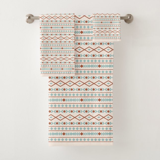 Aztec Shapes Rpt Muster Rust Aquamarine Creme Badhandtuch Set (Insitu)