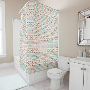 Aztec Shapes Rpt Muster Rust Aquamarine Creme Duschvorhang