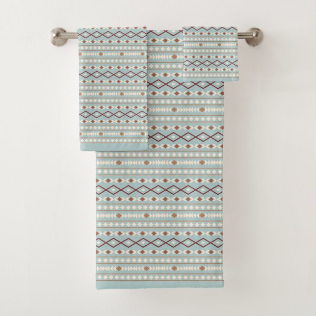 Aztec Shapes Rpt Muster Rusts Cream Aquamarin-blau Badhandtuch Set (Insitu)
