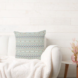 Aztec Shapes Rpt Muster Rusts Cream Aquamarin-blau Kissen