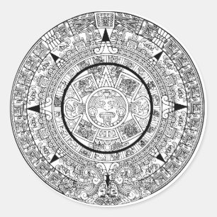 Aztec Solar Disk Calendar Runder Aufkleber