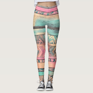 Aztec Southwest Blue and Pink Tribal Leggings