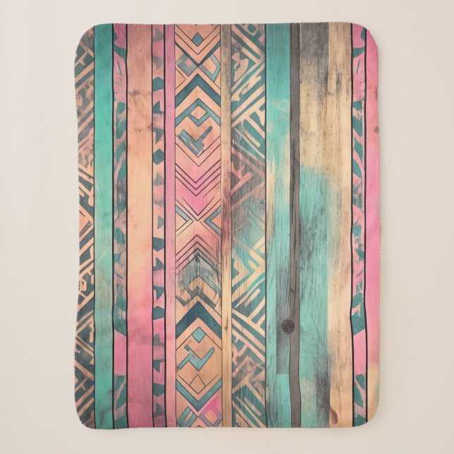 Aztec Southwest Blue and Pink Tribal Sherpadecke (Vorderseite)