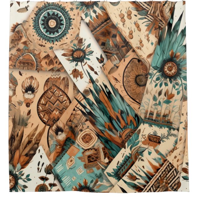 Aztec Southwestern Tribal Feathers Duschvorhang (Vorderseite)