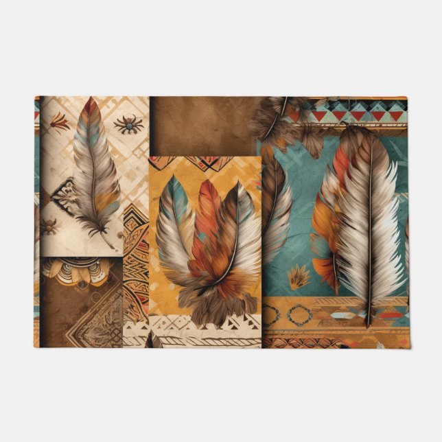 Aztec Southwestern Tribal Feathers Fußmatte (Vorderseite)